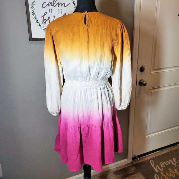 Universal Thread Women's 3/4 Sleeve Tie Dye Ombre Gauze Midi Dress Size Med - Picture 11 of 12